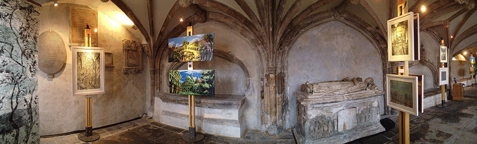 3 artists exhibiting in a 13th century crypt with Art Posts