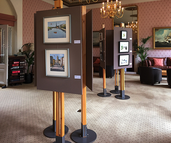 An artists group display their work in The Clifton Club in Clifton, Bristol using Art Posts with backboards